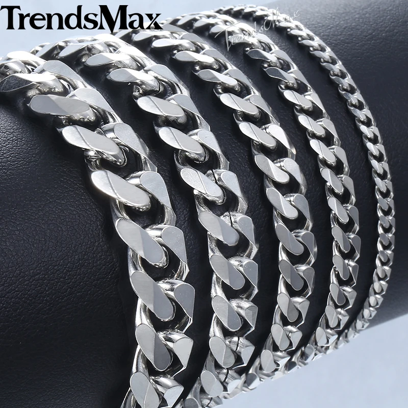 Trendsmax, 3-11 мм, мужские браслеты из нержавеющей стали, Снаряженная кубинская цепочка для мужчин и женщин, простые классические ювелирные изделия, подарок