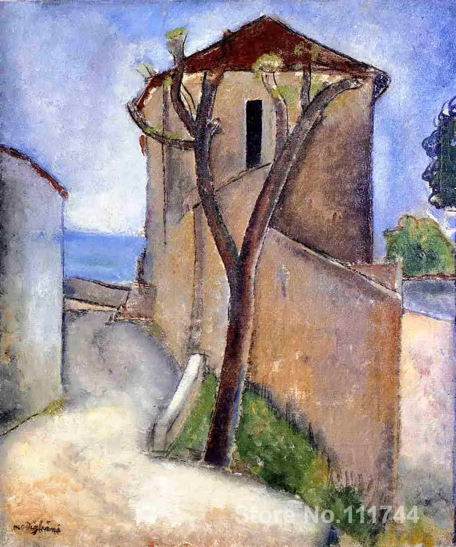 

Tree and Houses Amedeo Modigliani painting wall art for office space Handmade High quality