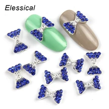 ELESSICAL 10pcs lot Blue Bowknot Shape Nail Rhinestones 3D Nail Art Decorations Jewelry Alloy Nail Charms