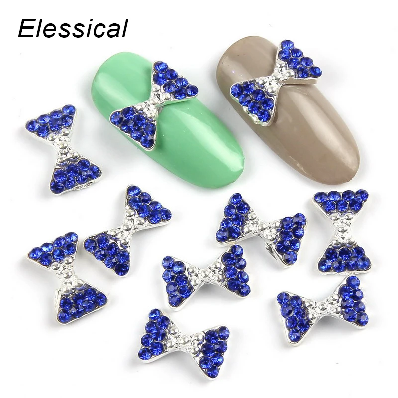 ELESSICAL 10pcs lot Blue Bowknot Shape Nail Rhinestones 3D Nail Art Decorations font b Jewelry b