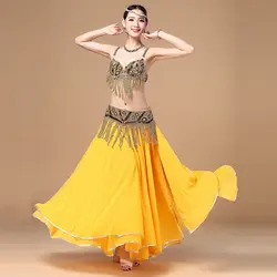 Золото/серебро Для женщин танцевальная одежда Производительность Восточной Стиль Sequined Beaded Top 2 шт. костюмы для танца живота бюстгальтер и