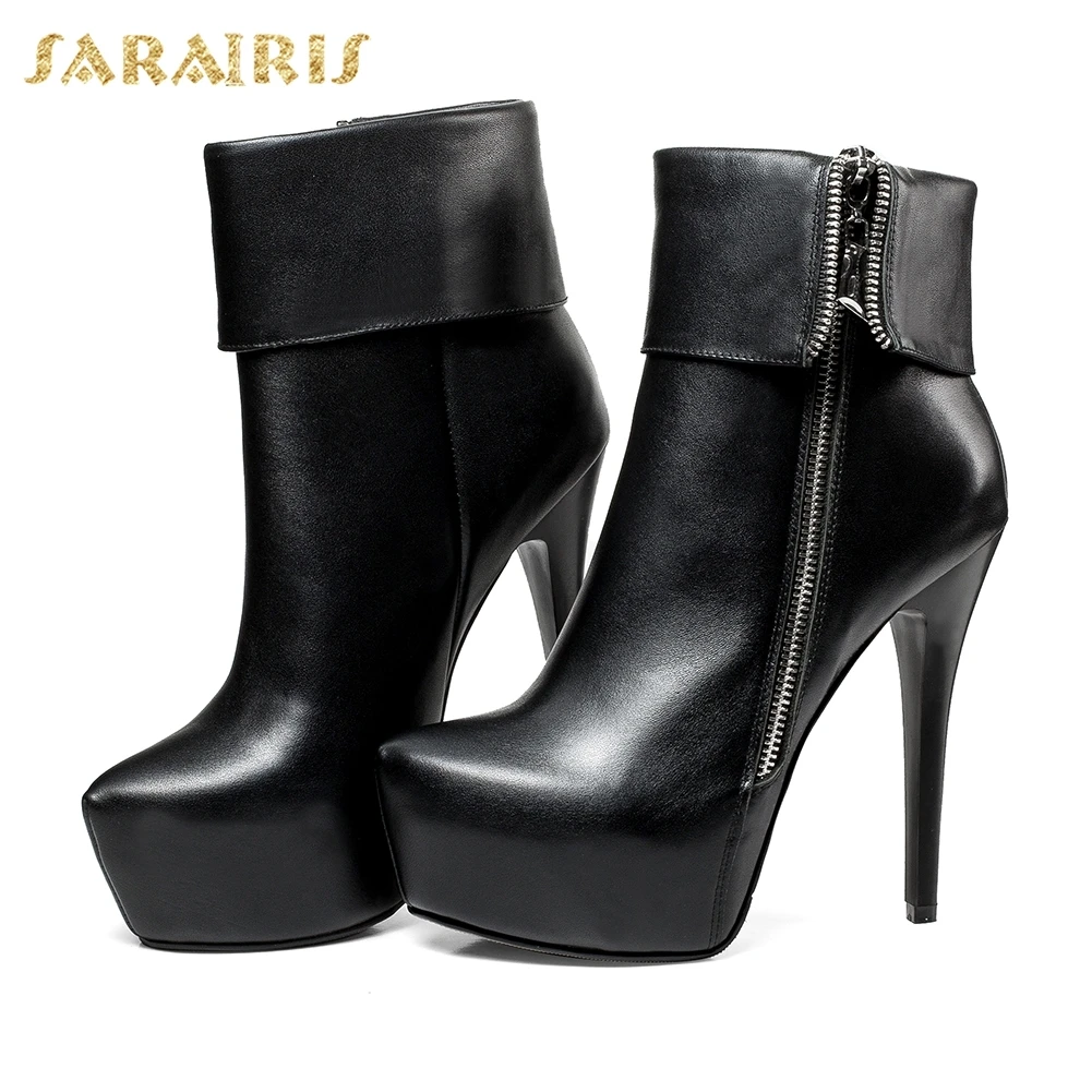

SARAIRIS Cow Leather Large Size 33-40 Party Boots Woman Shoes High Heels Shoes Zip Up Elegant Woman Ankle Boots