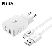 RISIEA 2A USB EU аккумулятор+ микро USB кабель для Samsung galaxy S4 S3 S5 S6 S7 Huawei, xiaomi redmi meizu LG Sony