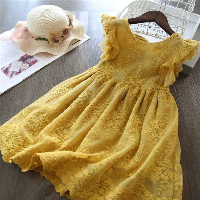 Одежда для маленьких девочек Детские платья для девочек, кружевное платье с цветочным рисунком вечерние платья принцессы для маленьких девочек на свадьбу для девочек 3, 5, 6, 8 лет - Цвет: Yellow
