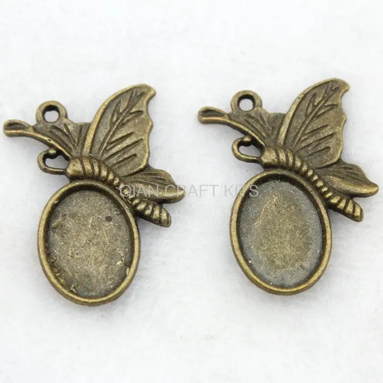 100pcs butterfly cameo base setting tray 35mm antique bronze or silver zinc alloy jewelry accessories handicraft charm pendants