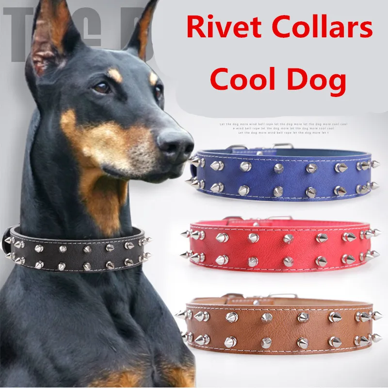 2018 New Dog Collars High Quality PU Leather Dog Rivet Collars Large