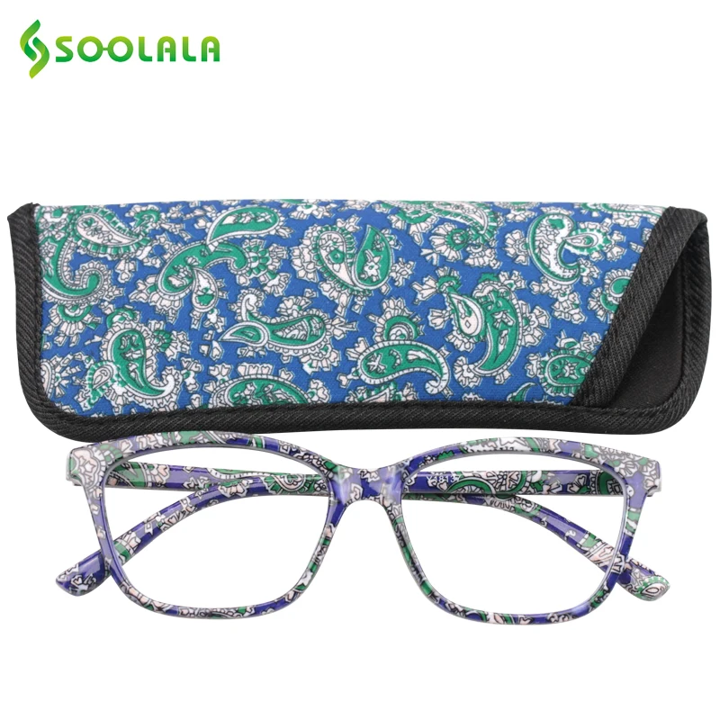 SOOLALA mujeres hombres bolsillo impreso gafas de lectura con bolsa a juego barato primavera bisagra Presbyopic gafas de lectura + 1,0 a 4,0 SOOLALA mujeres hombres bolsillo impreso gafas de lectura con bolsa a juego barato primavera bisagra Presbyopic gafas de lectura + 1,0 a 4,0