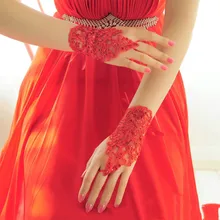 Модные женские Свадебные Элегантные Короткие Стразы белые красные кружевные перчатки без пальцев Свадебные Дешевые Аксессуары barato
