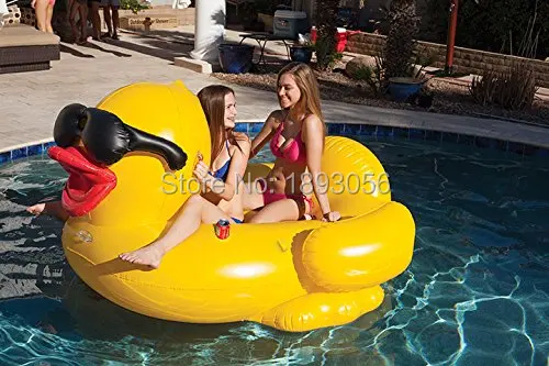 

Summer Toys 220cm Inflatable Giant Yellow Duck with Black Sunglass w/Cup Holder & Strap Pool Float Ride Life Raft Floatie Lounge