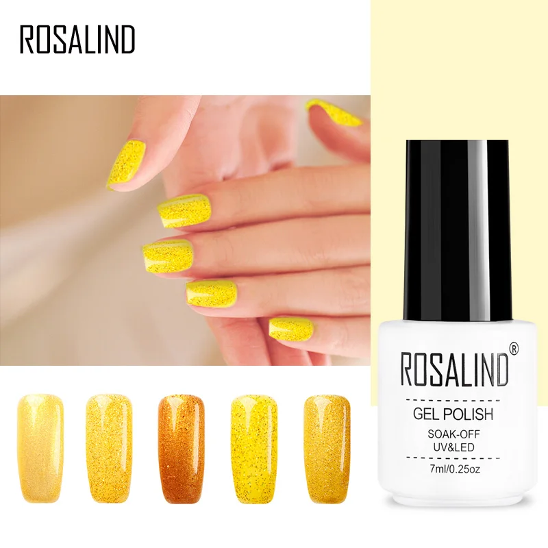 

ROSALIND Gel 1S 7ml Little White Bottle Yellow Color Diamond Glitter Gel Nail Polish Nail Art UV&LED Nail Gel