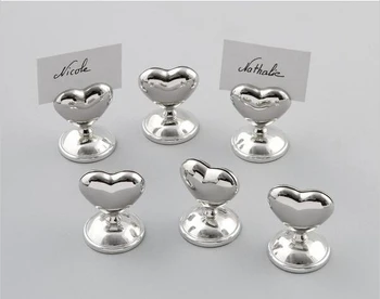 

DHL free shipping 200pcs/lot Wedding decoration metal Love Heart shape Silver Place/name/photo Card Holder