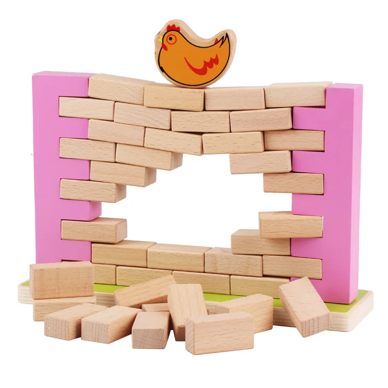 Baby toy Wooden blocks Wall Game Colorful Demolishing Wall Game