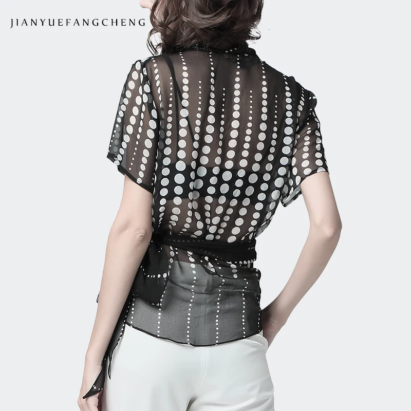 Women Summer Blouse Polka Dots Chiffon Top With