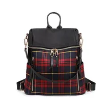 Red or Green plaid women travel backpack school shoulder bag with tote