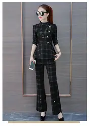 Женские костюмы OL Slim Fit Модные Пальто Блейзер корейские топы брюки в полоску бизнес