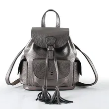 Borla de la manera del cordón de las mujeres mochila de diseño de alta cuero genuino colleage mochilas pequeñas damas de viaje mochilas 6 colores