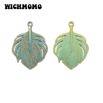 

10pcs/bag 33MM Retro Patina Plated Zinc Alloy Green Peacock Feather Charms Pendants For DIY Jewelry Accessories PJ014