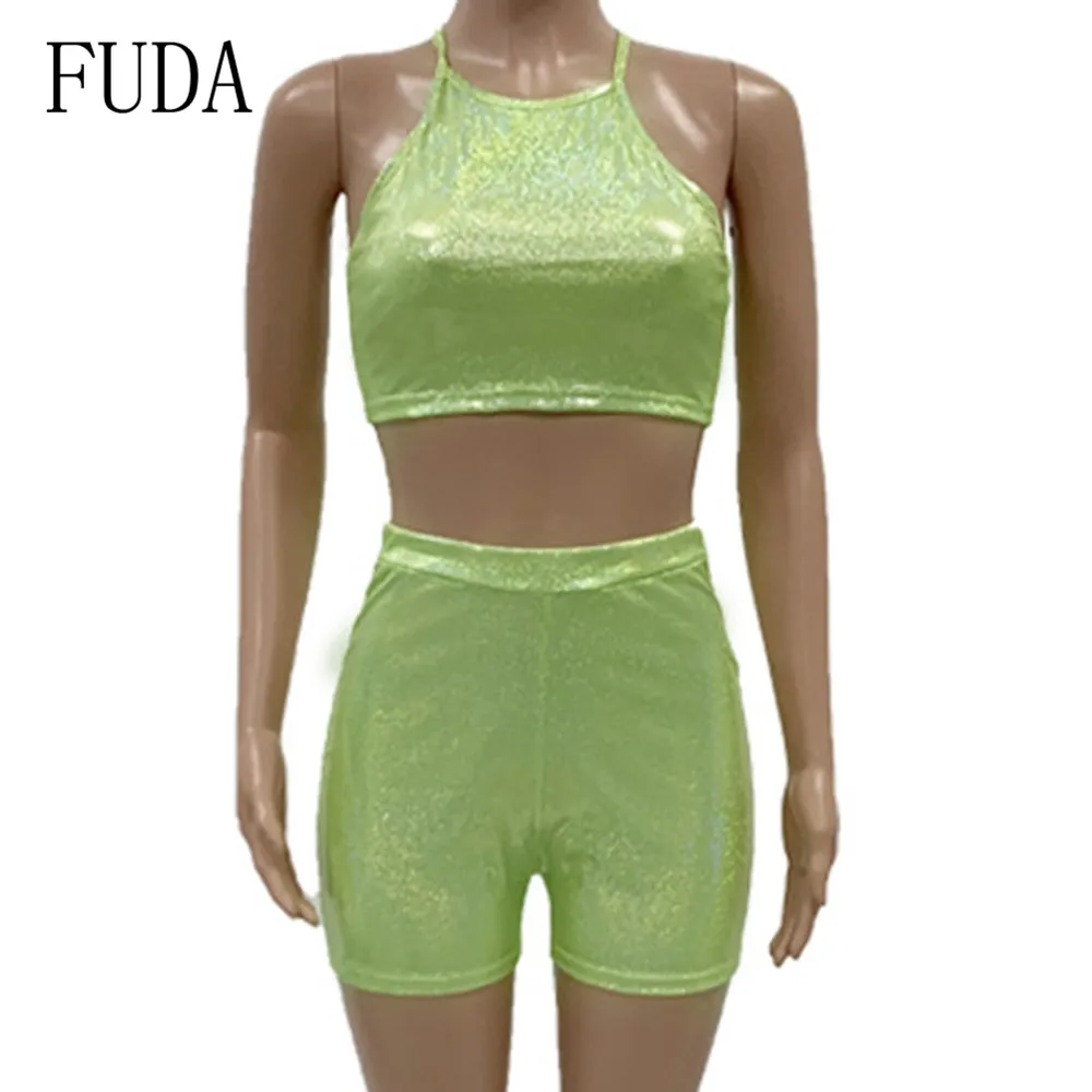 FUDA Two Pieces Sets Sequined Mini Playsuits Sexy Sleeveless Hollow Out Behide Cross Badage Jumpsuits Summer Bling Party Wear FUDA Two Pieces Sets Sequined Mini Playsuits Sexy Sleeveless Hollow Out Behide Cross Badage Jumpsuits Summer Bling Party Wear