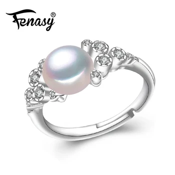 

FENASY Natural Freshwater Pearl Rings New Fashion Trendy Fashion Zircon Party Silver Color Adjustable Rings For Women Wholesale