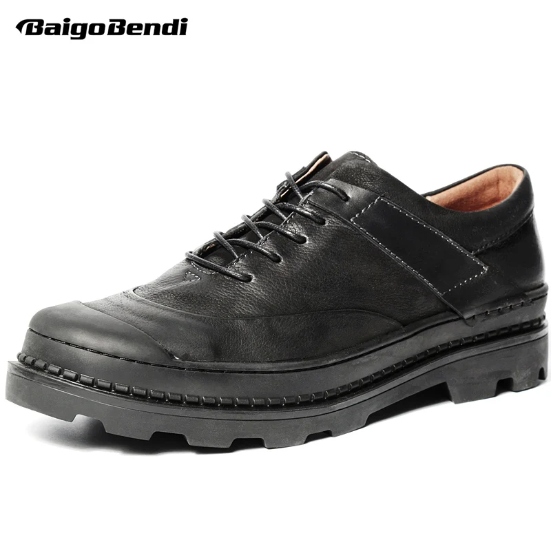 

New Spring Mens Thick Heel Heightened Shoes Business Man Genuine Leather Retro Casual Oxfords Height Increase Wedding Shoes