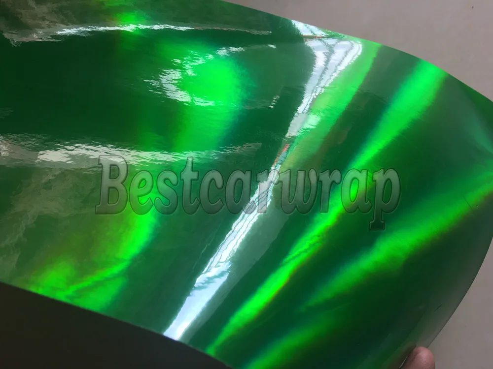holographic chrome car wrapping styling with air bubble free Green Laser rainbow chrome (3)