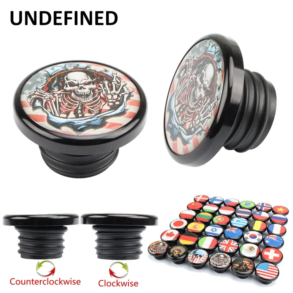 

2 Pcs Skull Fuel Tank Cap Cover Right Side Gas Cap Vented Left Non-Vented Cap for Harley Sportster XL1200 883 Road King Dyna FXD