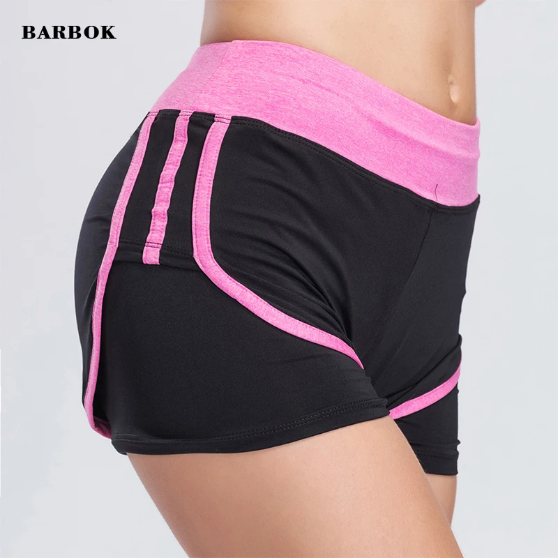 

BARBOK Sports Runing Shorts Women Yoga Shorts Middle Waisted Gym Fitness Elastic Quick Dry Running Shorts