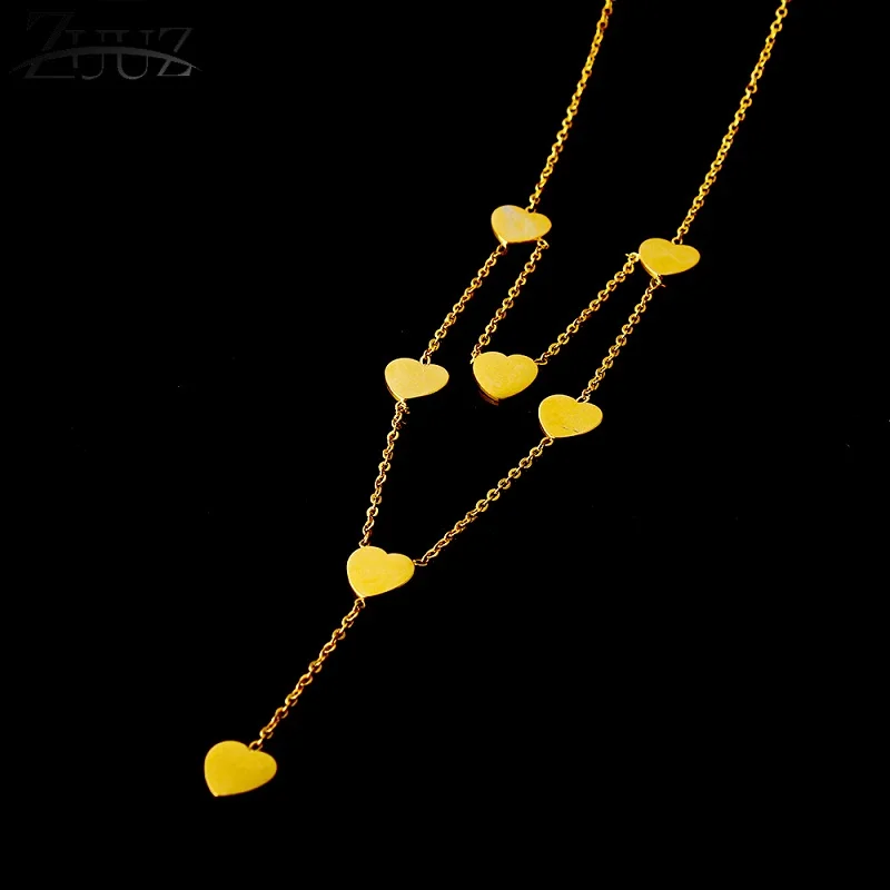 ZUUZ длинное ожерелье из нержавеющей стали для женщин ювелирные аксессуары цепь чокер серебро золото кулон длинное эффектное ювелирное сердце - Окраска металла: heart gold