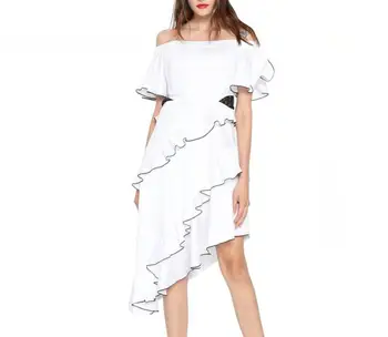 

Women Slash Neck Summer Dress Top Quality Sexy Sleeveless Pub Celebrity Ruffles Mini Elegant Party Dress