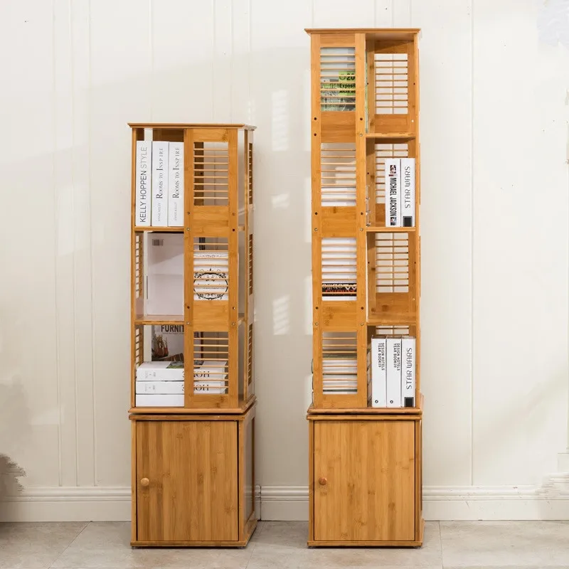 

100% Natural Bamboo Bookshelf Revolving Bookcase 360 Rotating Organizer Cabinet Rack Book Shelf For Books, Magazine,CD Display