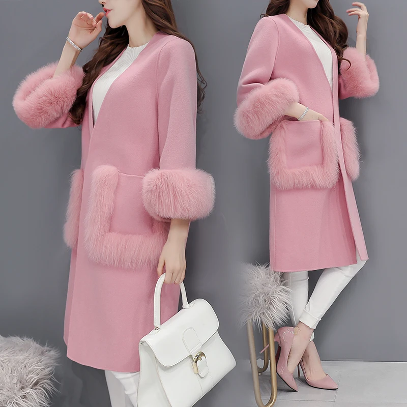 New Real Fox Fur Wool Coat Women High end Cardigan Fur