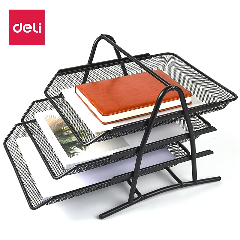 DELI File Tray Three layer Metal Grid File Holder Drawer Type File