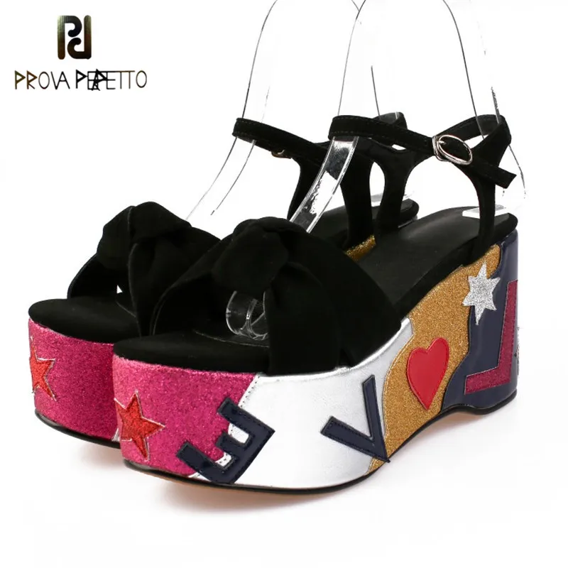 

Prova Perfetto 2018 Summer High Quality Fashion Woman Sandals Super High Heels Thick Bottom Wedge Shoes Thick Platform Shoes