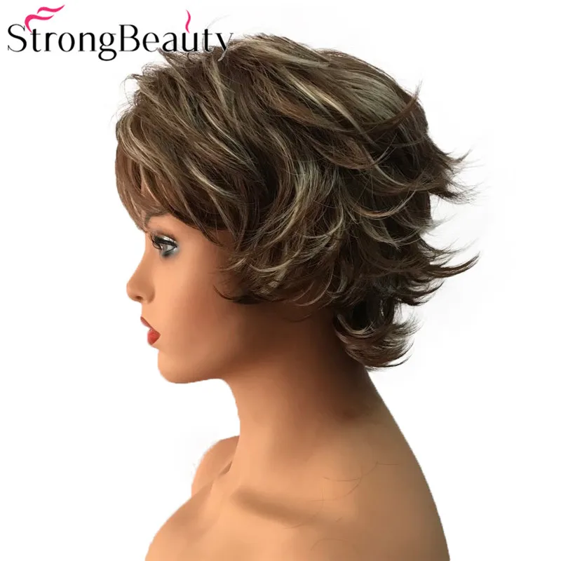 StrongBeauty короткие прямые синтетические парики, пепельный коричневый/отбеливатель блонд выделенный/балаяж волос натуральный парик - Цвет: Y0012 8-613