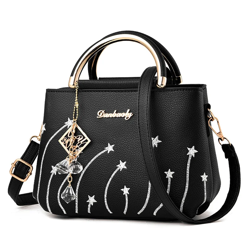 

Women Handbag Women Shoulder Bag Leather Crossbody Bags For Women Pendant Embroideried Designer Casual Handbags Metal Handle