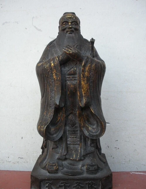 

xd 002197 12"Inch Chinese Folk Classical Bronze Carved Confucius "Kong Zi" Sage Statue