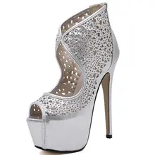Size 4~9 Summer Women Shoes Peep Toe 16cm High Heels Shoes Zipper Platform Women Pumps zapatos mujer (Check Foot Length)