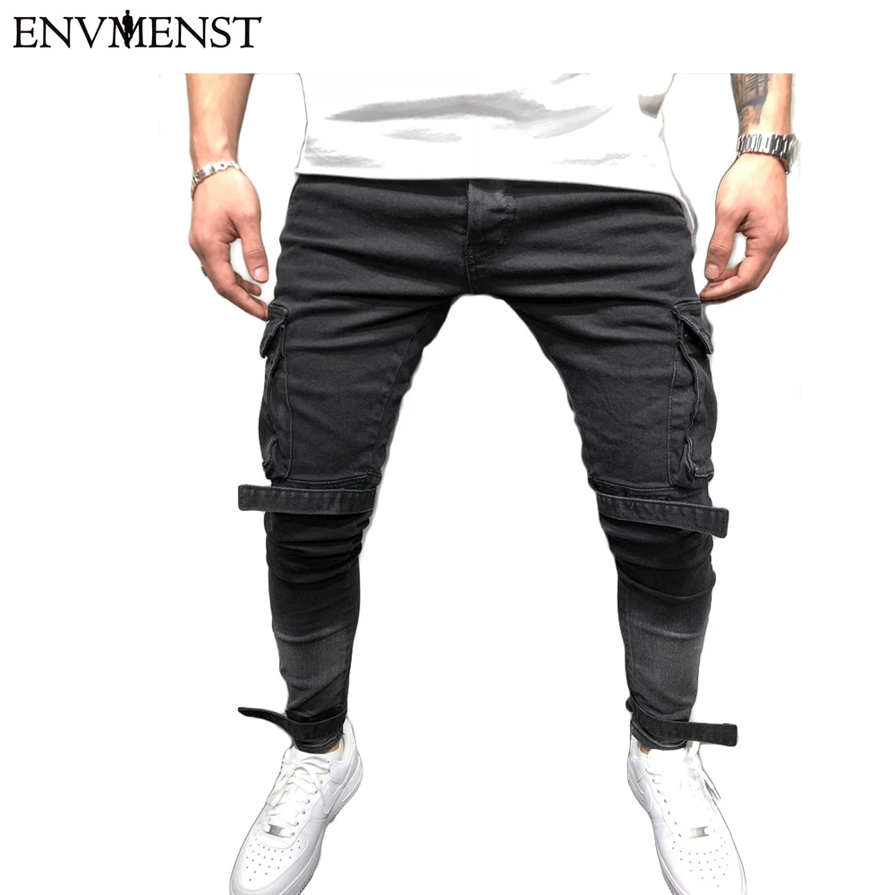 

2018 Envmenst Brand Designed Ripped Jeans for Men Fashion Patch Hem Skinny Denim Pants Men's Biker Jeans Ankle-length Pants