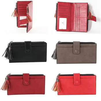 

Long Women Wallet Casual Double Tassel Women Multi-Card Purse Fashion Wallet High Quality Female Leather Credit Card Purse