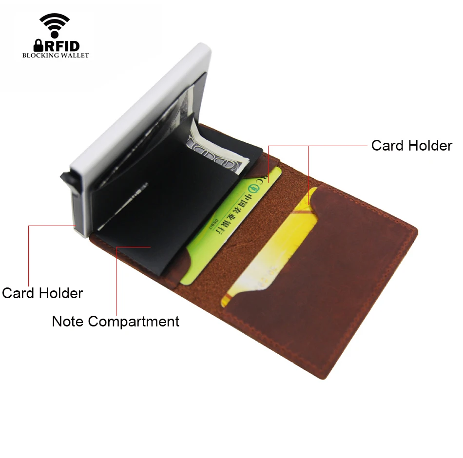 Rfid держатель для кредитных карт кошелек из натуральной кожи чехол алюминиевый