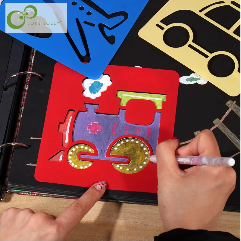 

6pcs Plastic Picture Drawing Template Stencils Rulers Painting Kids Diy Art Paper Coloring Cards Scraping Drawing Toys GYH