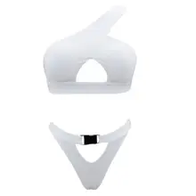 Womens Sexy Two Piece Bikini Set One Off The Shoulder Solid Color Swimsuit Triangle Hollow Out Front High Cut Bathing Suit With Womens Sexy Two Piece Bikini Set One Off The Shoulder Solid Color Swimsuit Triangle Hollow Out Front High Cut Bathing Suit With
