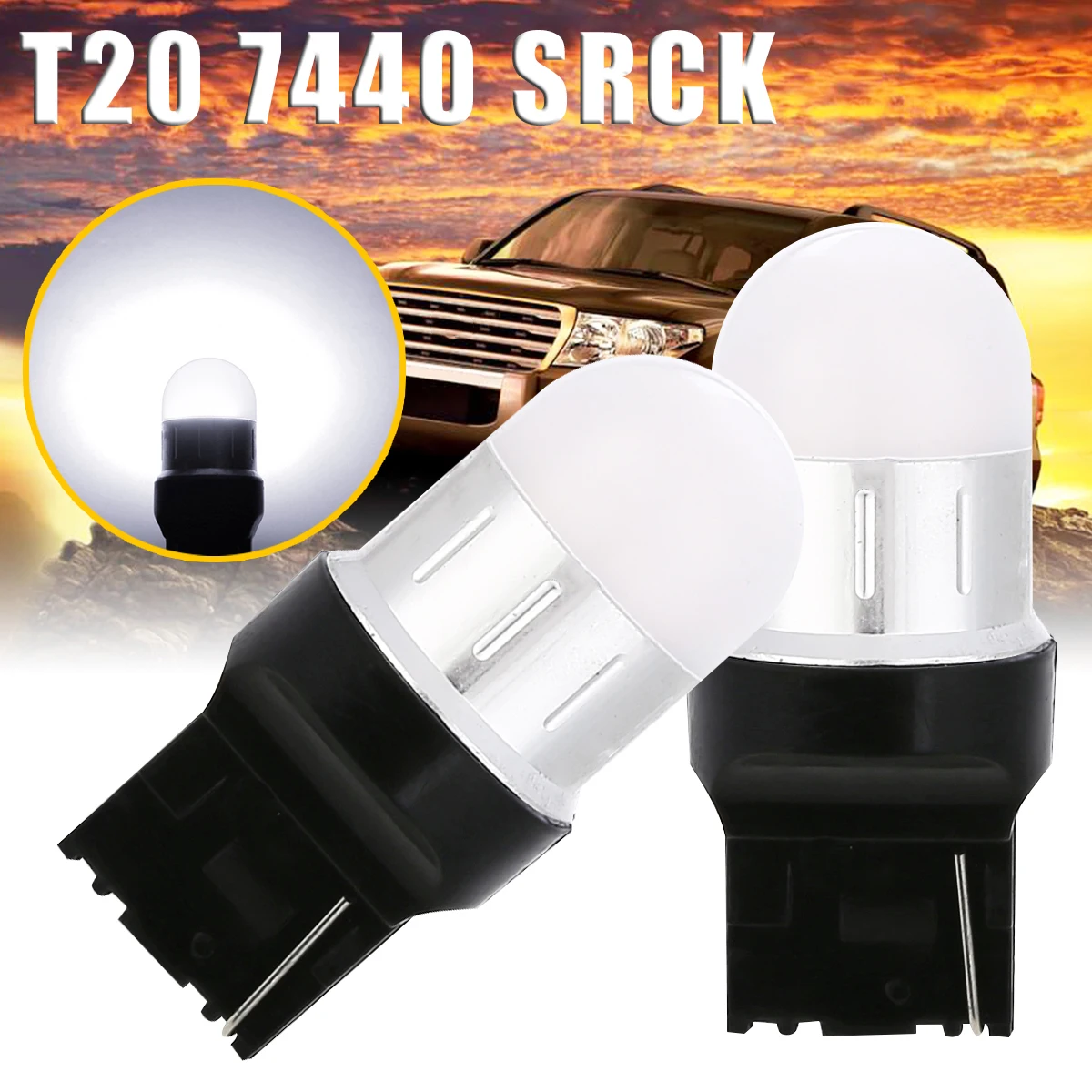 

Car Light Source 2pcs T20/7440/W21W/WY21W SRCK Socket Bulb 9SMD 3030 LED Reverse Backup Light Lamp Bulb White