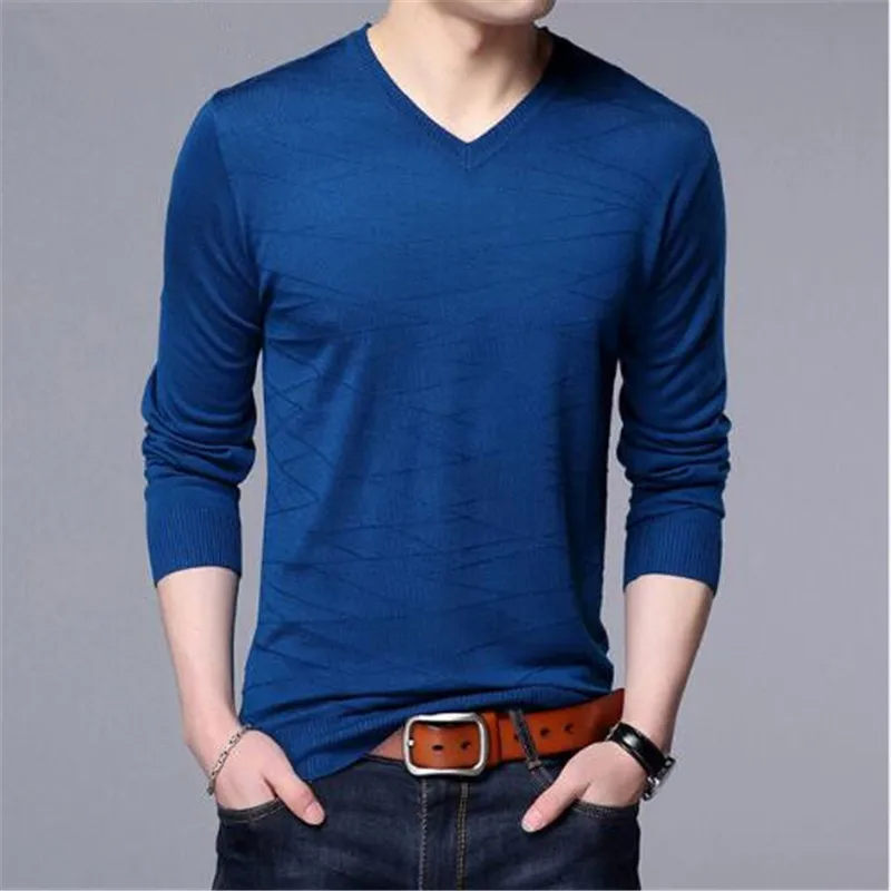 Knitted Wool Pullover Men Casual V Neck Sweater Men Brand