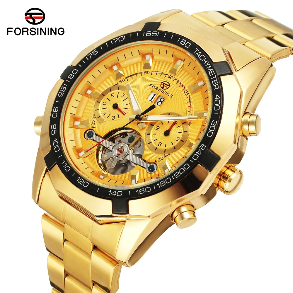 Goede 2017 Gold Horloges Mannen Automatische Horloge Dag Datum Kalender Display Hoge Kwaliteit Mechanische Tourbillon Horloge Luxe Merk Klok Mannelijke
