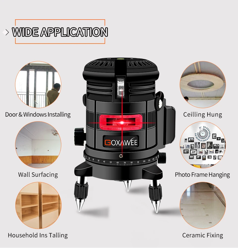 GOXAWEE Laser Level 360 Degree 3D Green Red Cross Line Laser Level Measuring Instruments Tripod for Nivel Laser 5Lines 6 Points