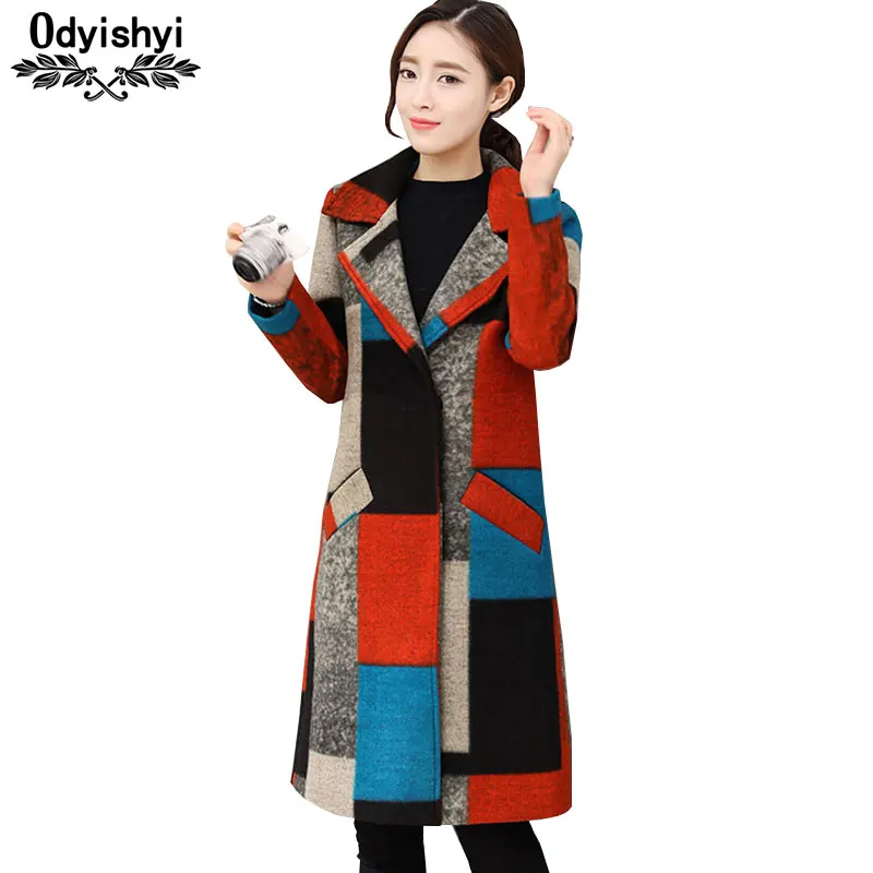 

Large size Hipster Women Contrast Color Woolen Jacket Autumn Coats Female New Plaid Overcoat Artificial Wool Woolen Jackets H360
