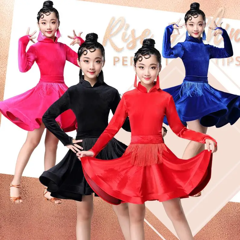 2019 Girl Long Sleeves Standard Latin Dance Dress Children