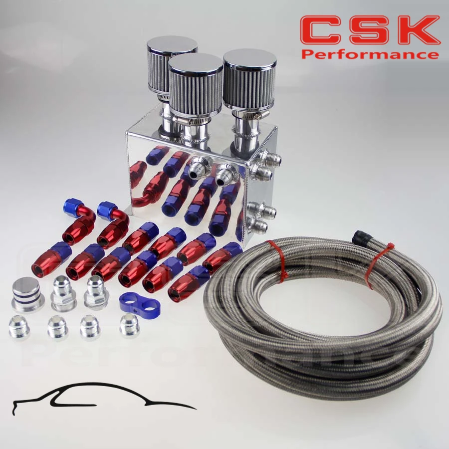 Power Driven Oil Catch Can / Breather Tank Race Kit W/ Hose Fits For