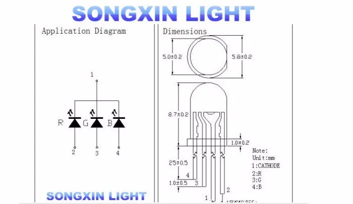 100 шт. светодиодный 5 мм RGB диффузный Светодиодный 5 мм RGB диффузный общий катод 4 контакта RGB Три цвета излучающие диоды